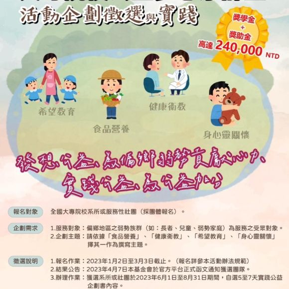 【入選公告】全國大專院校公益活動獎學金獎助金